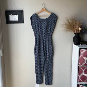 Ace & Jig‎ Blue Woven Cotton Abstract Print Short Sleeve Relaxed Jumpsuit Size S